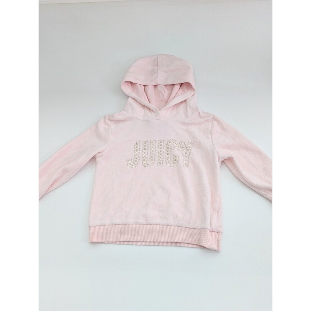 Juicy Couture Girls' (Size 5) Pink Velour Hoodie Sweatshirt w/Gold Beaded Logo